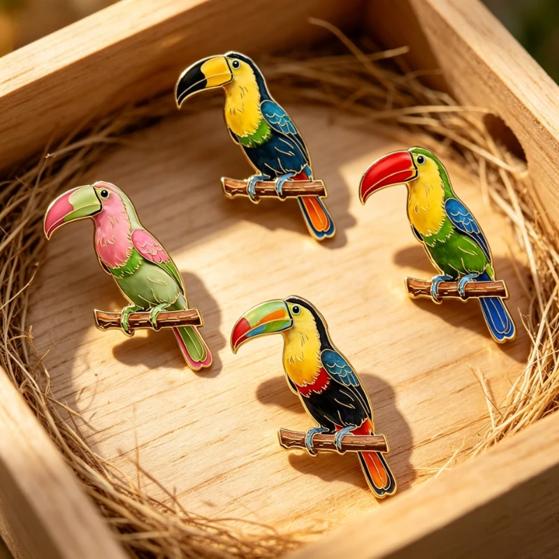 New Creative Tropical Bird Brooch Toucan Branch Design Simple Vintage Coat Decoration Metal Badge Pin