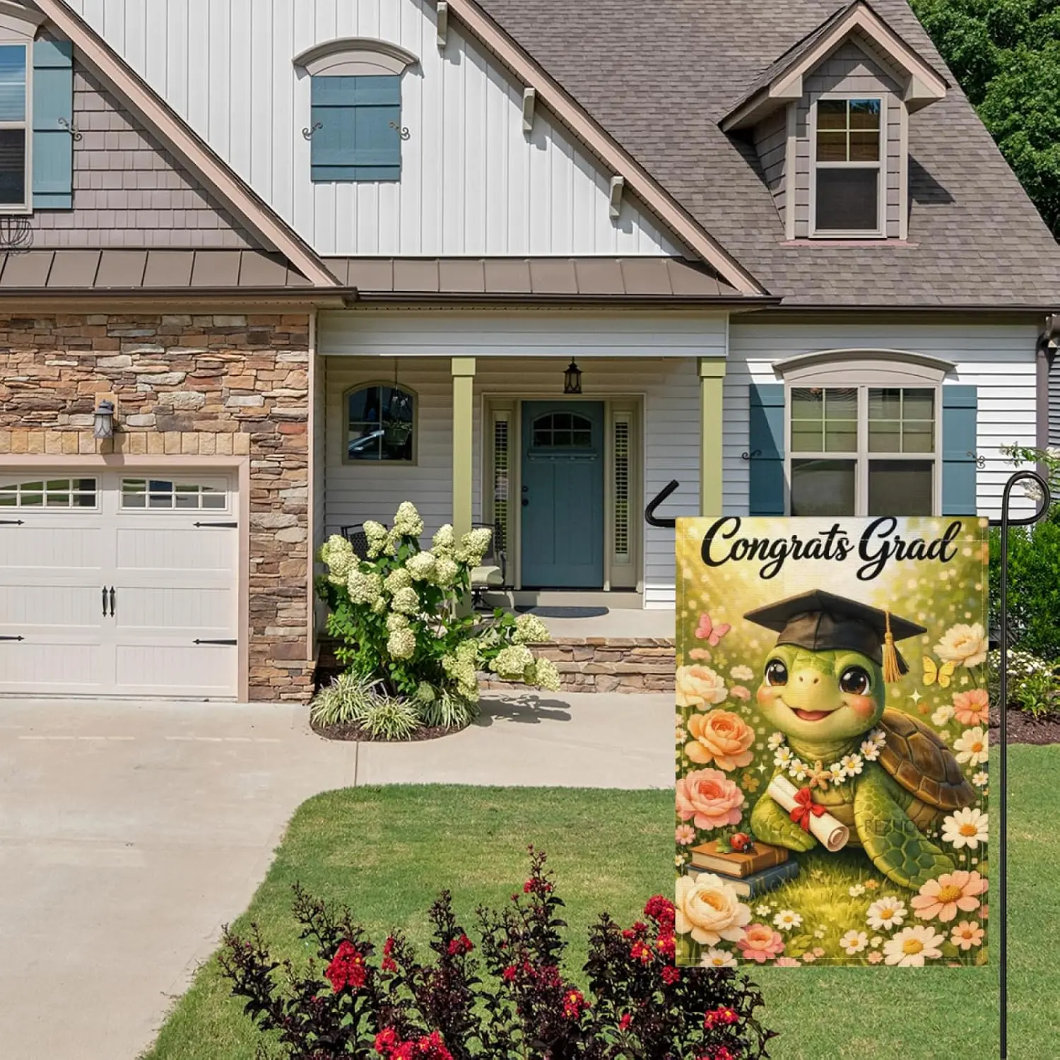 Garden Flag 28x40 Inch Double Sided,Graduation Funny Sea Turtle Congrats Grad Flags,Cute Animal Yard Decor,Spring Summer Flo yyi
