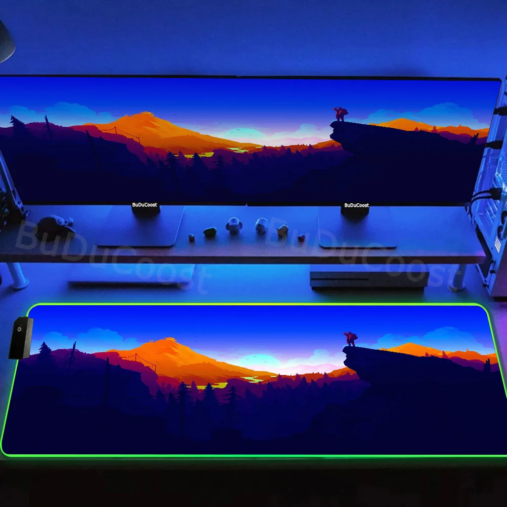 Gaming Large Size Desk Mats Colorful Luminous LED Lighting Mouse Pad Firewatch Forest Non-Slip RGB Table Pad PC Game Accessories