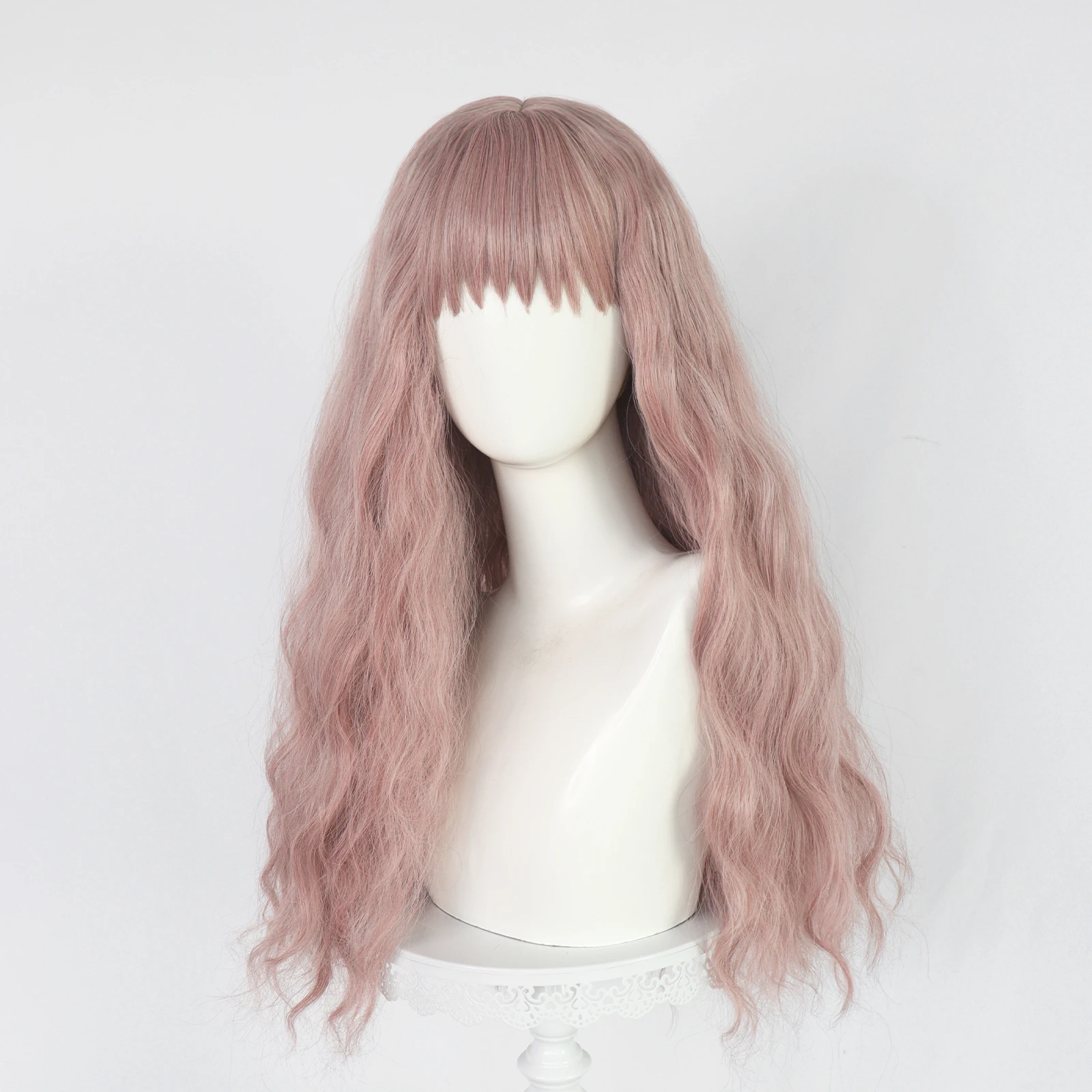 Anime Reira Serizawa Cosplay Costume 80cm Light Grey Pink Curly Women Wig Halloween Party Role Play Wig