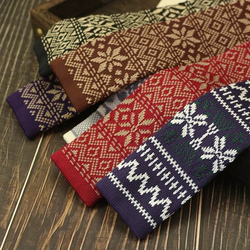 Fashion Mens Knitted Neckties Plaid Brown Navy Neck Ties 6cm Narrow Soft Knitting Necktie Wedding Party Suit Accessories Cravat