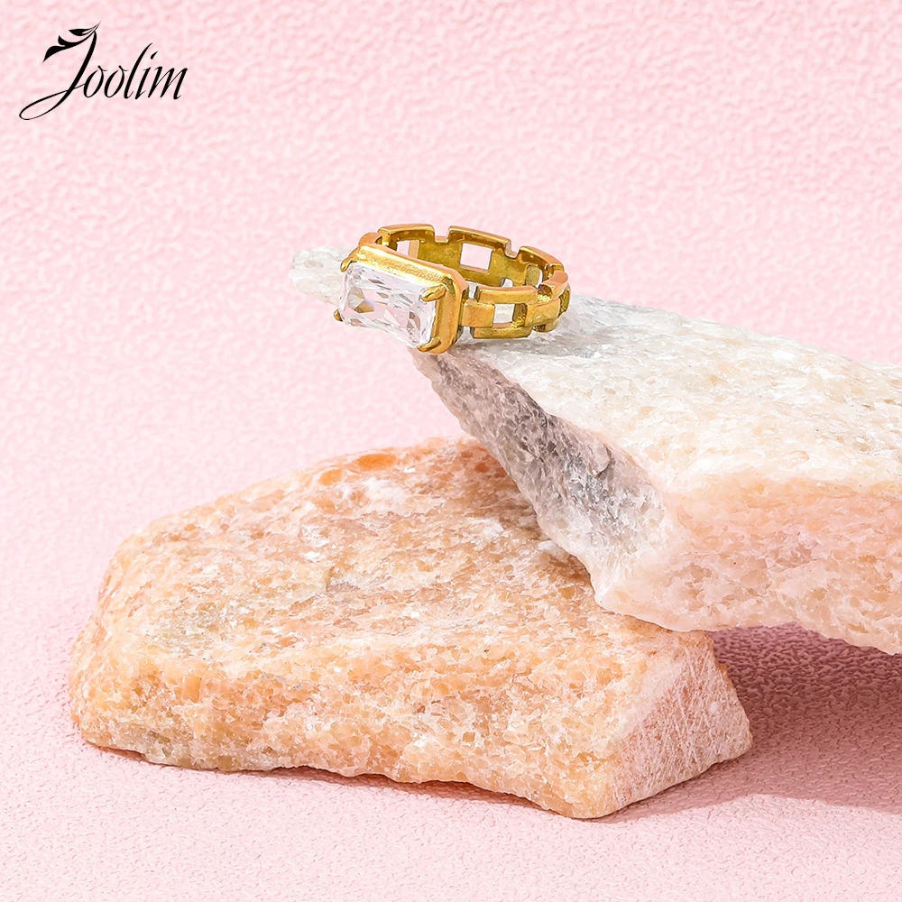 حلقة من الفولاذ المقاوم للصدأ للنساء ، سلسلة مجوفة ، زركونيا مربعة مكعبة ، PVD عالية الجودة ، لا تتلاشى ، اتجاه الموضة ، مجوهرات ، بيع بالجملة #3