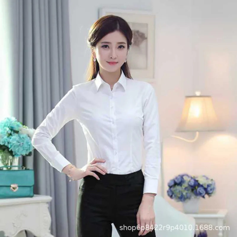 

100% Pure Cotton Professional Wear Women's Long-sleeved Shirt Slim-fitting Spring and Autumn New Models