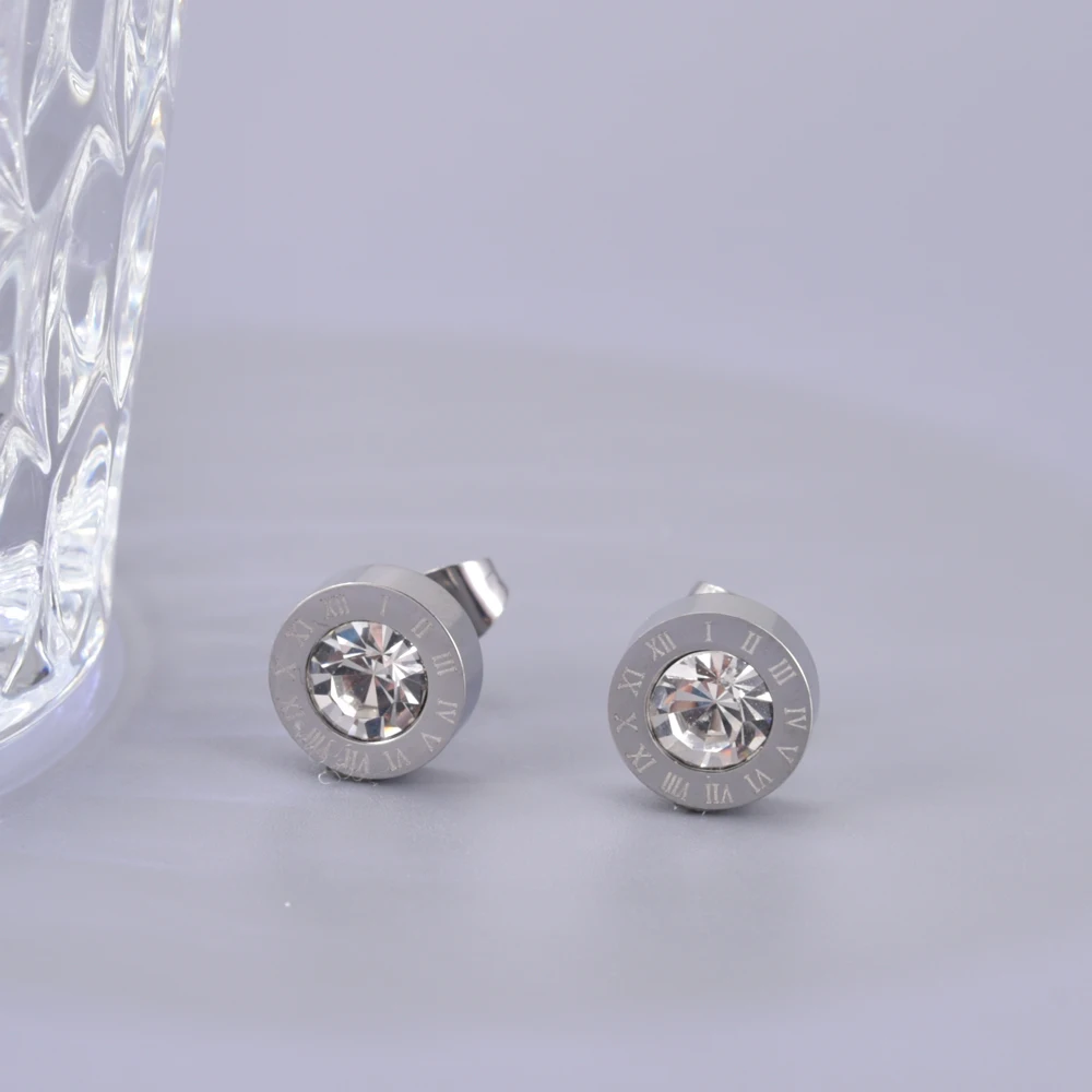 E62 brincos de zircão de aço titânio com numeral romano, brincos femininos definidos com diamantes