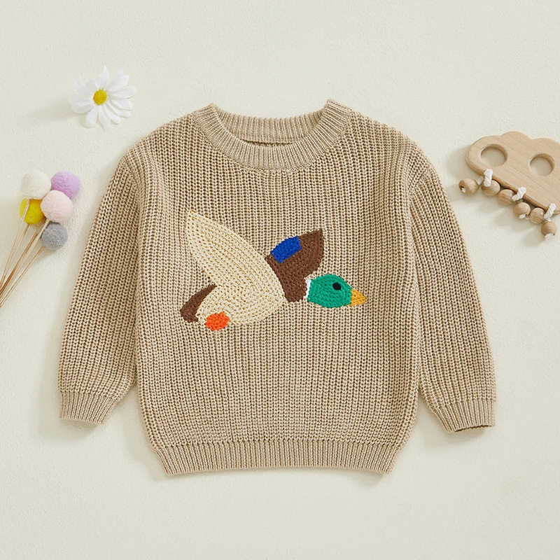 FOCUSNORM Pullover für Kleinkinder, 0–3 Jahre, Mädchen und Jungen, 5 Farben, lässig, Enten-Stickerei, warm, gestrickt, lange Ärmel, Strickwaren – Detail 6