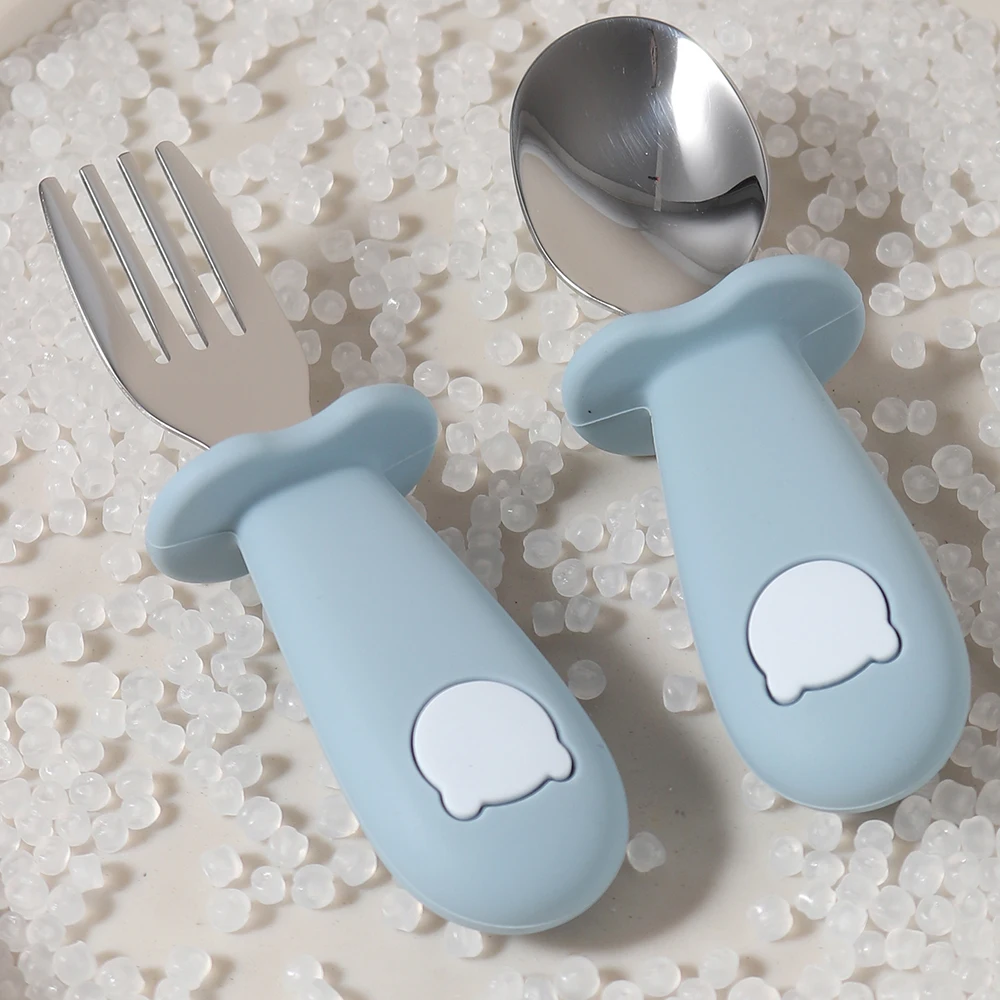 NOVO conjunto de colher e garfo de silicone para bebê – adorável design de panda com aço inoxidável, utensílios de treinamento de autoalimentação seguros