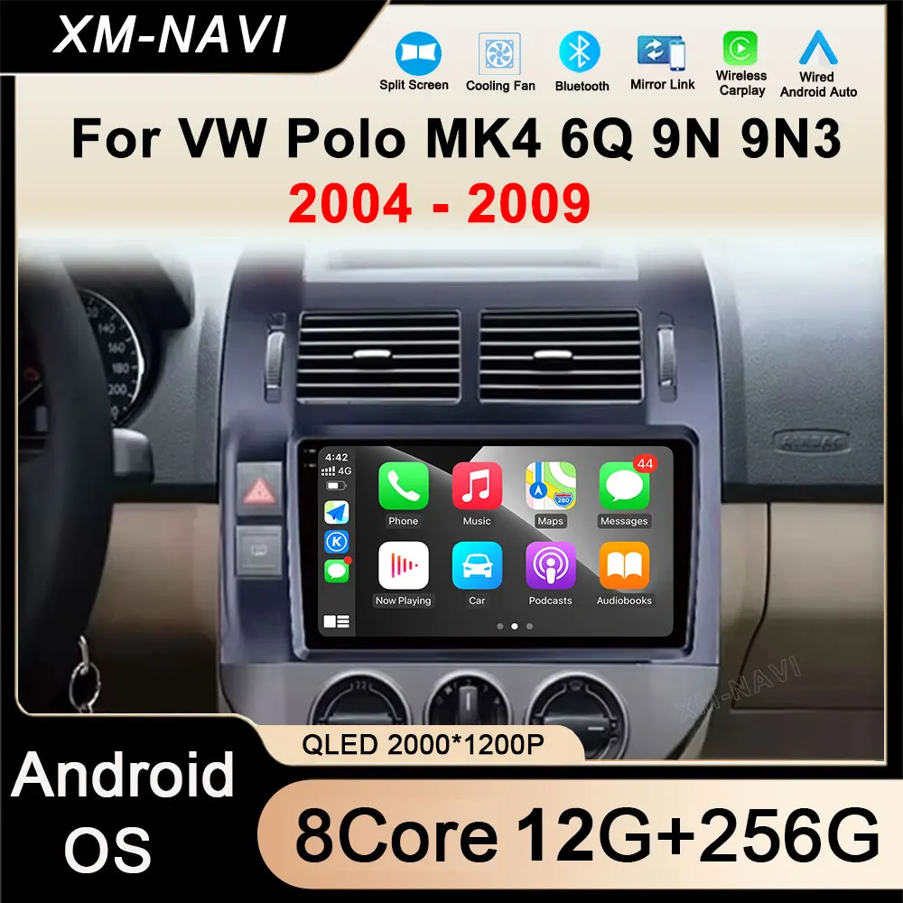 

Автомагнитола Android 16 для Volkswagen Polo MK4 6Q 9N 9N3 2004-2009, мультимедийный видеоплеер, GPS, Carplay, авто-стереосистема, QLED-экран