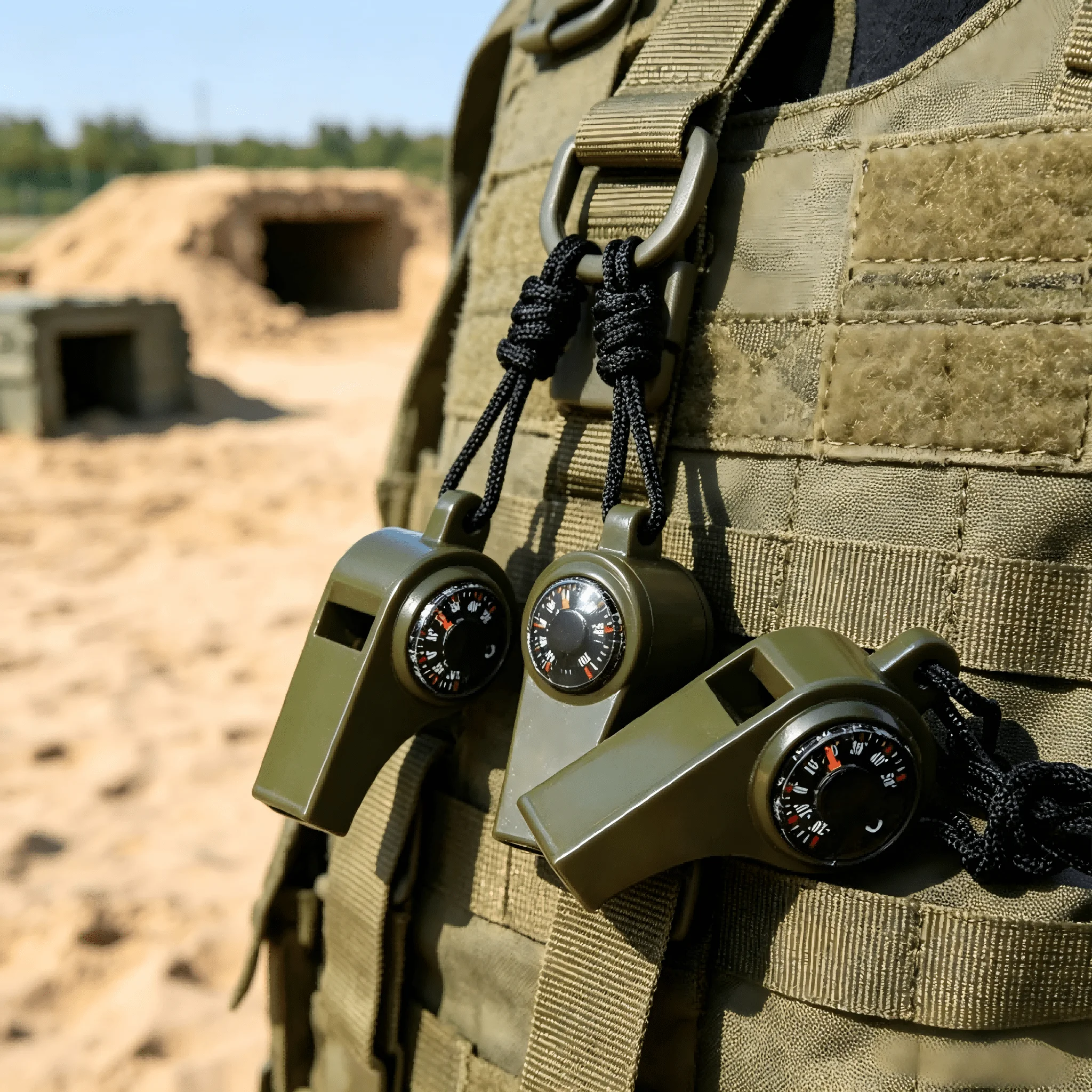 Hunting Outdoor Thermometer - 5 Stück 3-in-1-Überlebenspfeife mit Kompass und