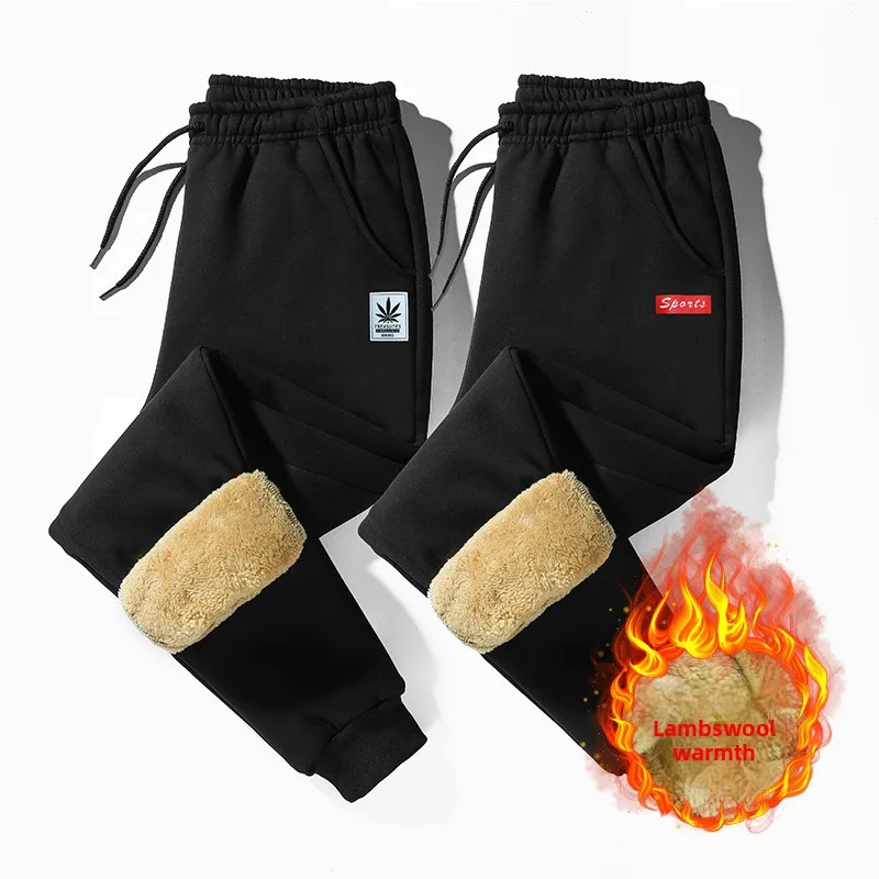 

Men's Fleece-lined and Thickened Sports Pants, 2025 New Style Long Pants, Lamb Fleece Sweatpants with Cuffed Casual Trousers