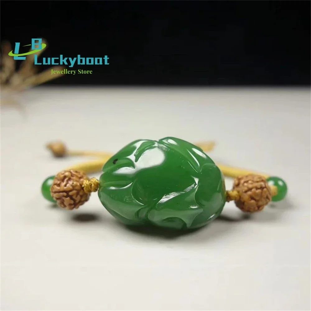 Handicraft Natural Xinjiang Hetian Jade Jasper Micro Black Dot Stone Frog Bracelet Quack Money String