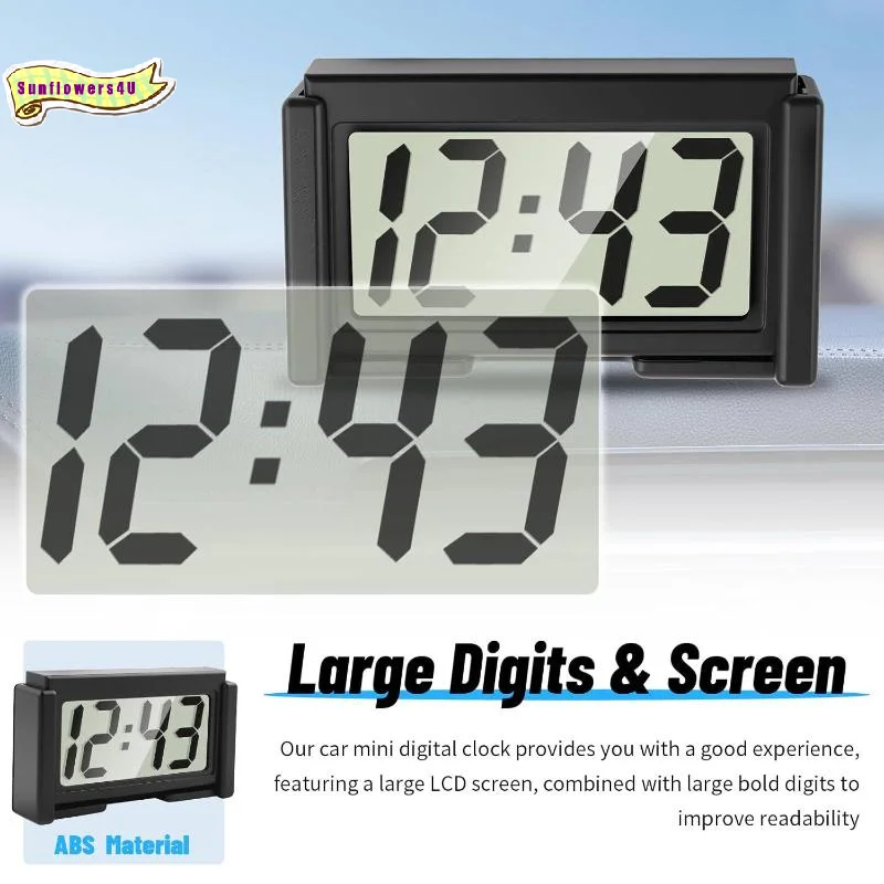 Vehicle Digital Clock Large LCD Dashboard Screen 12V Mini Portable for Car Time Display During Daily Commutes