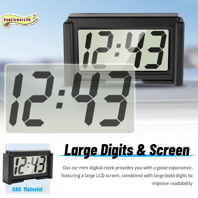  Vehicle Digital Clock Large LCD Dashboard Screen 12V Mini Portable for Car Time Display During Daily Commutes 