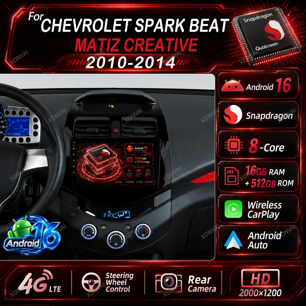 Android 16 Multimedia For Chevrolet Spark Beat Matiz Creative 2010 - 2014 Video Player Car Radio Head Unit Carplay RDS GPS DSP
