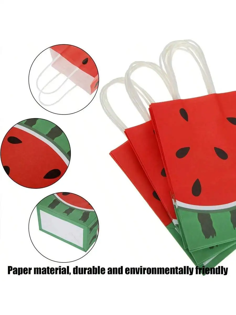 5pcs Cute Cartoon Watermelon Gift Tote Bag, Thickened Tote Kraft Paper Gift Bag, Suitable for Gift Giving, Gift Wrapping Bag