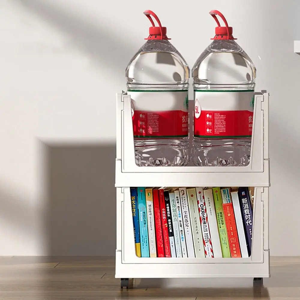 Plastic Folding Storage Box Large Capacity Stackable Book Storage Basket Space Saving with Wheels Wheeled Sundry Basket Office