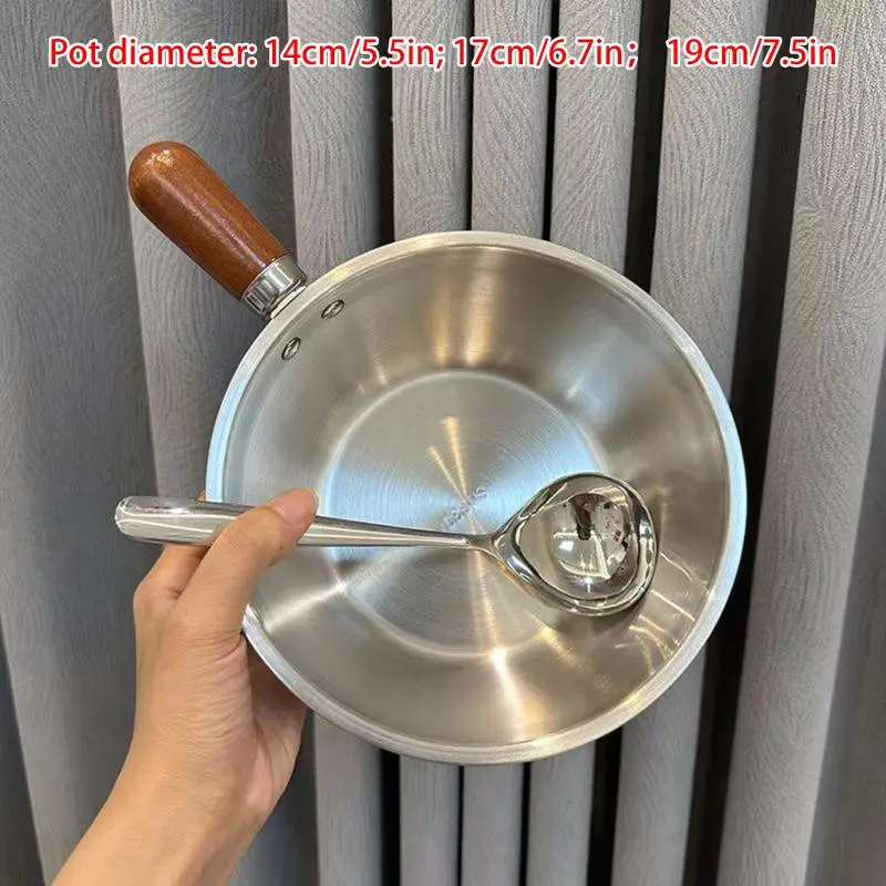 Stainless Steel Instant Noodle Pot Small Pot For One Person High-value Appearance Wood Handle Snack Pot Small Cooking Pot