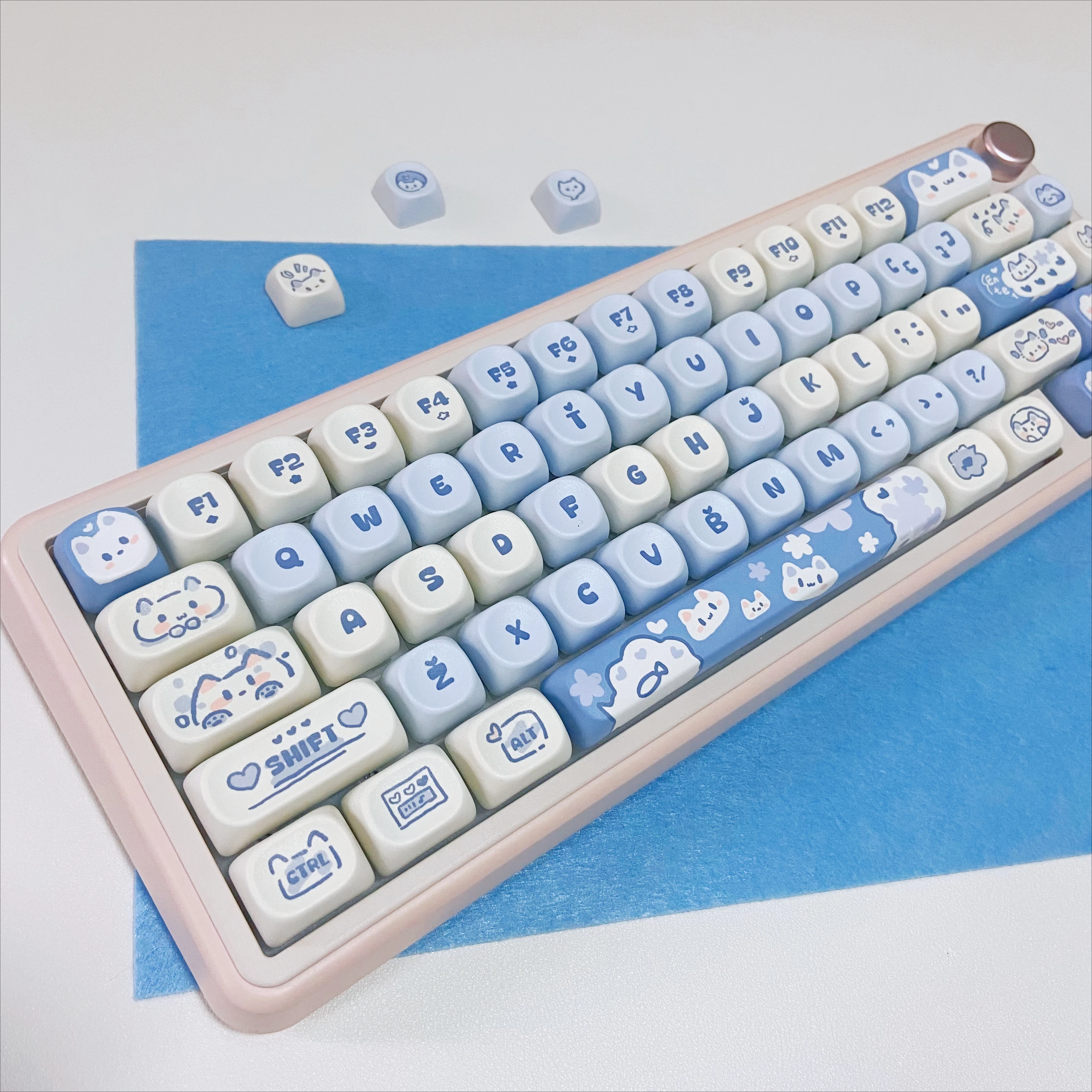 Niedliches Tastenkappen-Set für mechanische Tastatur, Katze, Nebel, Bär, Rosa, Grün, Blau, Lila, verschiedene Themen-Tastenkappen, MOA Custom Gaming-Tastatur