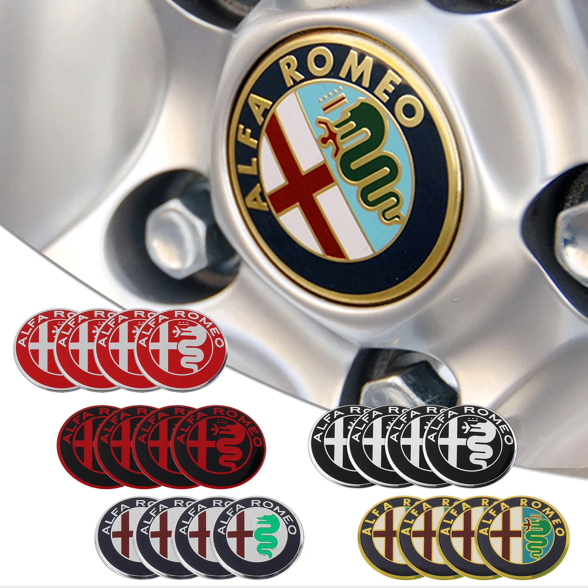 4Pcs 56/60MM Car Wheel Center Hub Caps Badge Tire Rim Covers For Alfa Romeo Giulietta 147 Giulia Spider GT MiTo Stelvio 159 TZ3