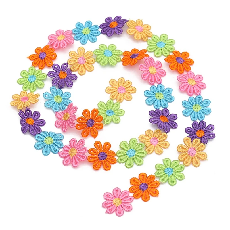 

15 Yards Multicolor for Sun Flower Decorating Lace Embroidered Trim Ribbon Applique for DIY Sewing Craft Drop shipping