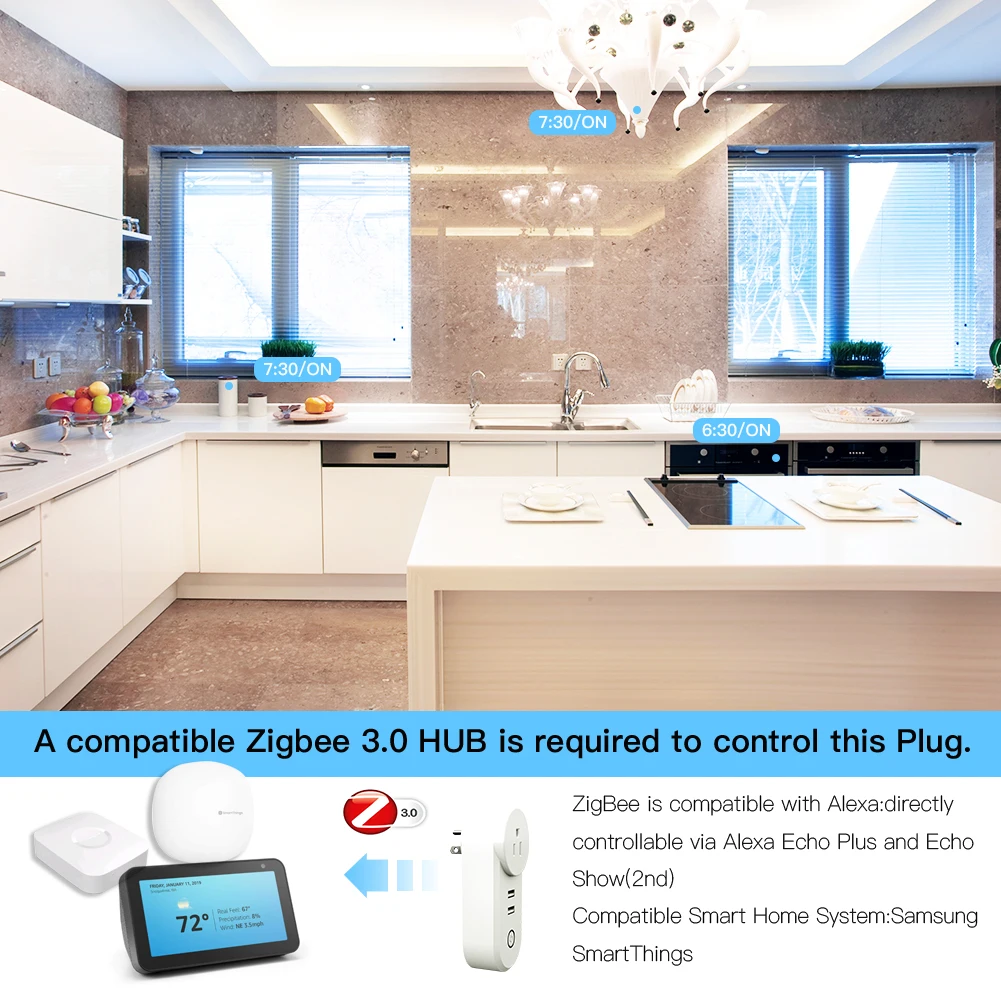 Zigbee 3.0 Smart Socket Plug Met 2 Usb Interface Remote Voice Control Werk Met Smartthings Knipoog Echo Plus En Meest zigbee Hub