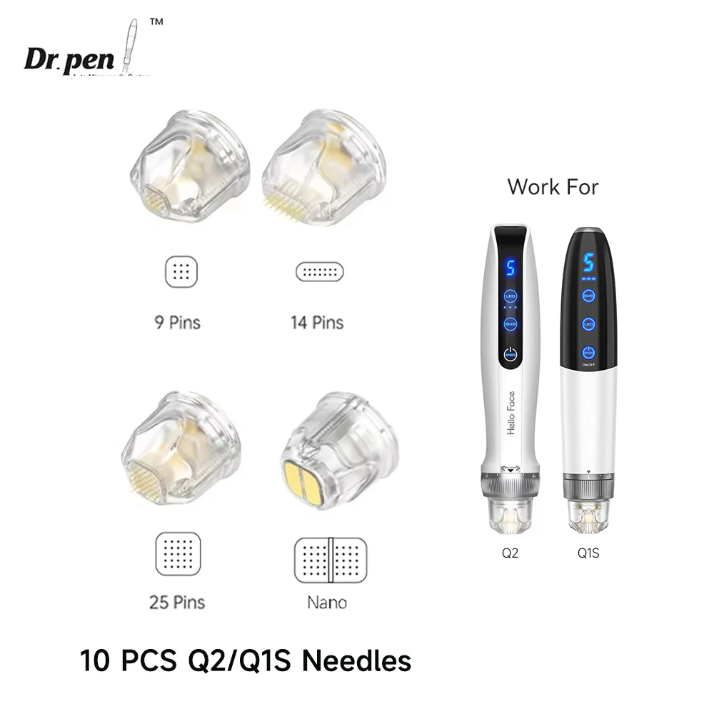 10 шт Картридж с иглами Q2 для Dr. Pen Q1S Hello Face Bio Pen Q2, Титановые иглы 9 игл 14 игл 25 игл Нано, Derma Stamp Derma Pen Needle