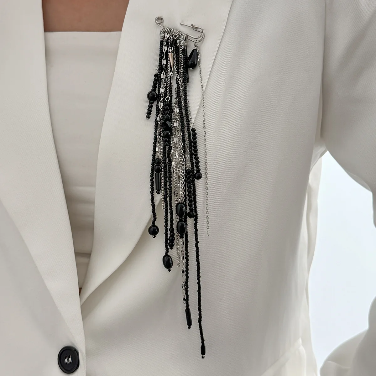 Accessory Personalized Suit Anti-Flash Bead Necklace Pin Hanging Ornament Ins Waterproof Crystal Tassel Chain Brooch image 5