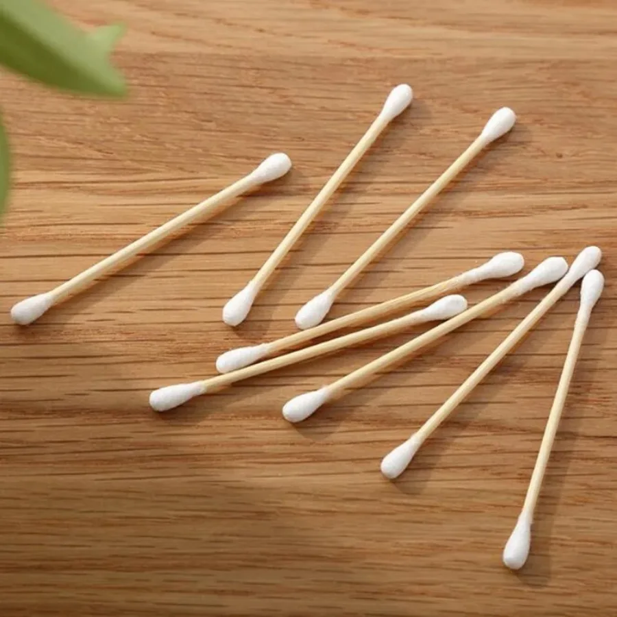 100Pcs 100% Cotton Cotton Swabs Chlorine-Free Cotton Buds Cotton Swab Ear Stick Hypoallergenic Wooden Q-Tip Daily Cleaning