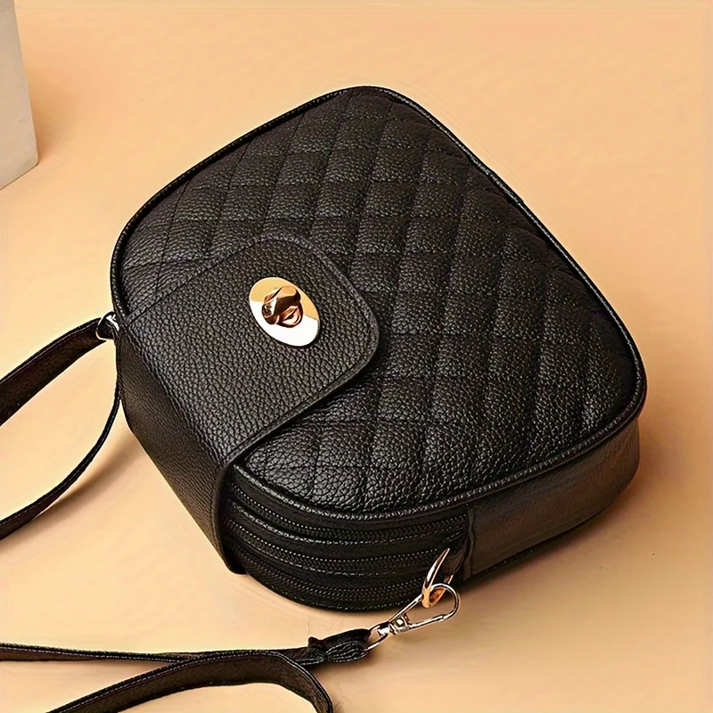 Kleine gesteppte Umhängetasche, stilvolle Schultertasche aus PU-Leder mit runder Vintage-Form, trendiger Akzent – perfekt für den täglichen Gebrauch – Detail 7