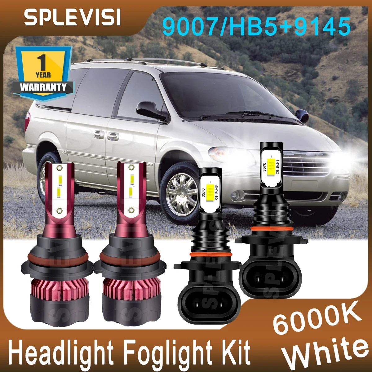 

2x 9007/HB5 High Low Beam + 2x 9145/H10 Foglight Kit Compatible For Chrysler Town & Country 2005-2007 Sebring 1996-2006 White