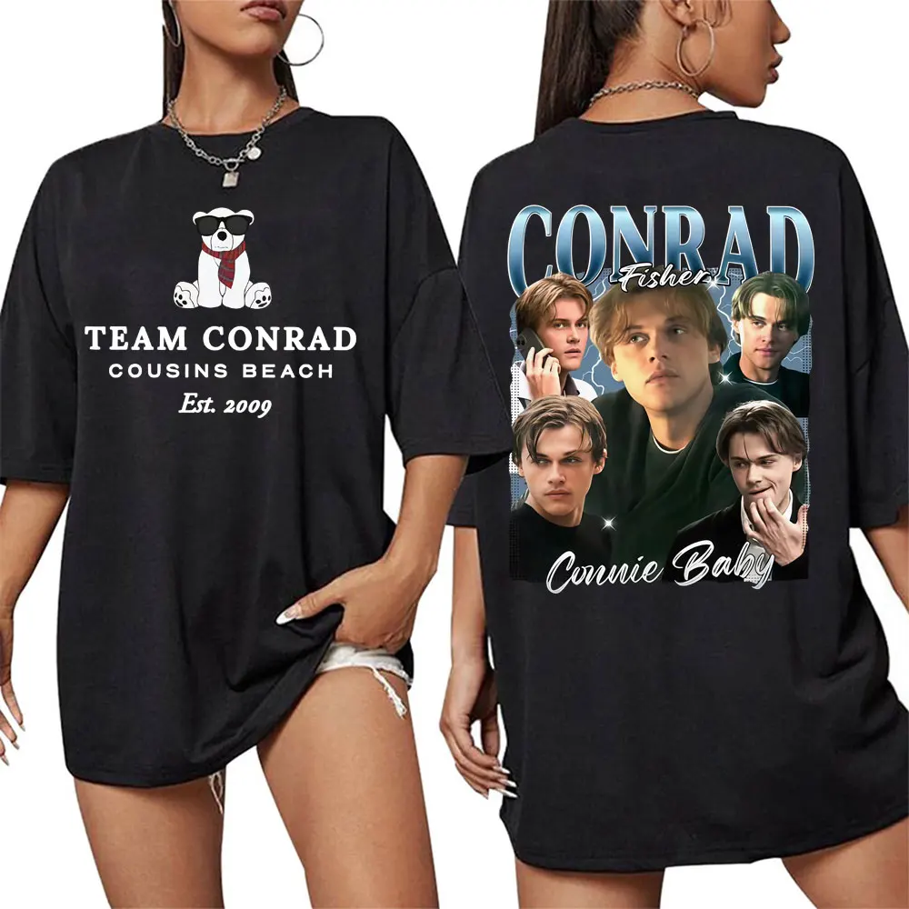 

Футболка Team Conrad Cousins Beach Merch, футболка Conrad Fisher Movie Y2k, мужская и женская винтажная свободная футболка из 100% хлопка, уличная одежда