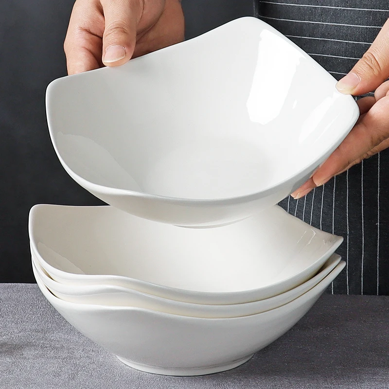 Pure White Cerc Deep Soup Plate Square Di Microwave Se Simple Design Salad Bowl Home Use High Aesthetic Value