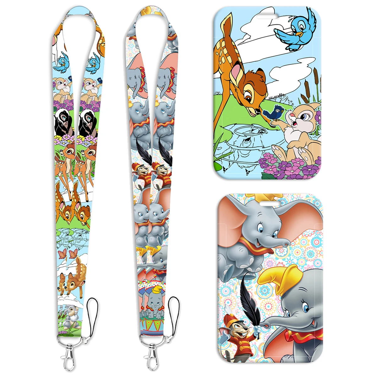 Cute Bambi Credential Holder Cartoon Elephant Keychains Lanyards for Key Neck Strap Phone Charm Straps Keyring Accessories Gift