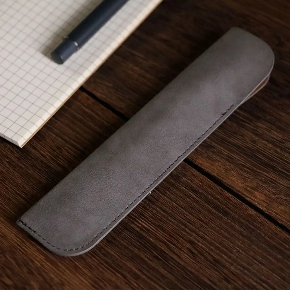 Pen Case Pocket PU Leather Leather Pen Bag Half Open Handmade Pen Protective Bag Vintage Soft Pen Sleeve Pouch Student image 4