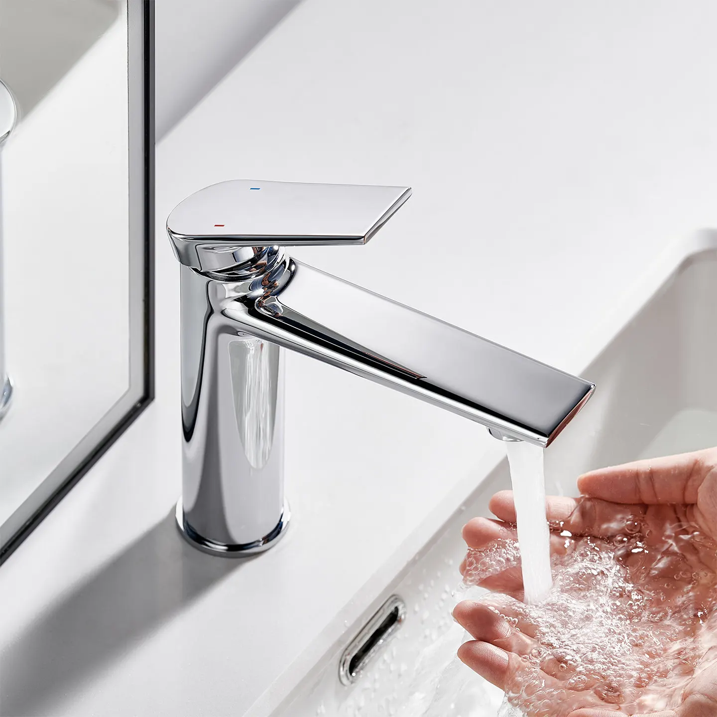 

Bathroom Basin Faucet Solid Brass Hot Cold Mixer Tap Deck Mount Vanity Sink Lavatory Wash Basin Water Tap For Countertop Cabinet