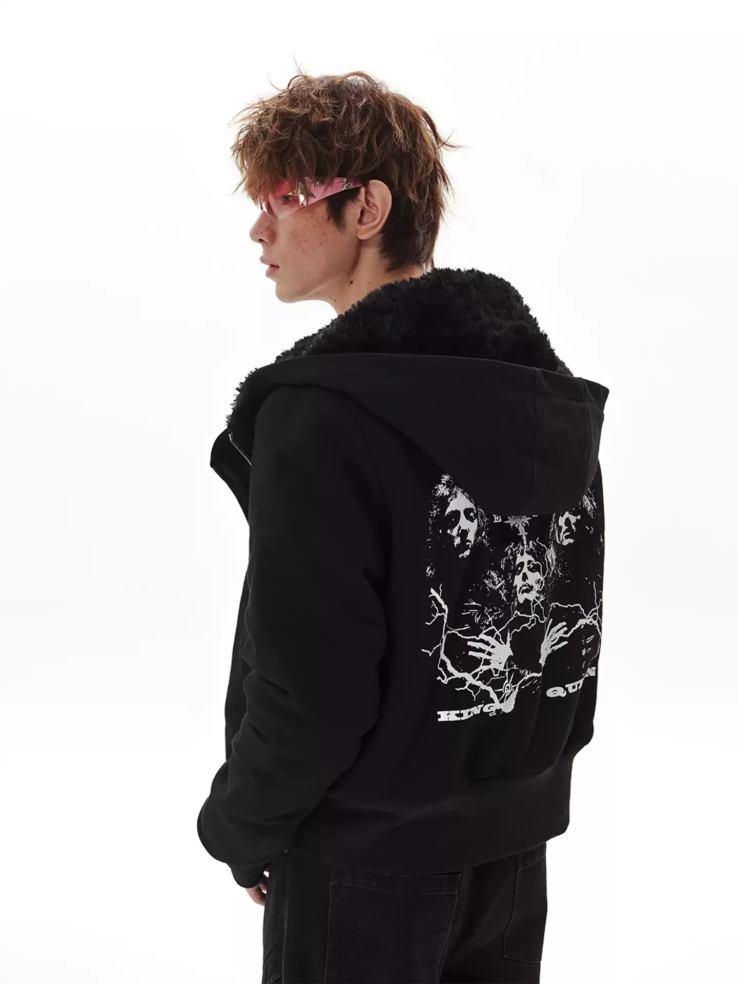 

Черная утепленная куртка с капюшоном и меховой подкладкой, утолщенная, унисекс, модная, в стиле High Street Punk, с двойными молниями