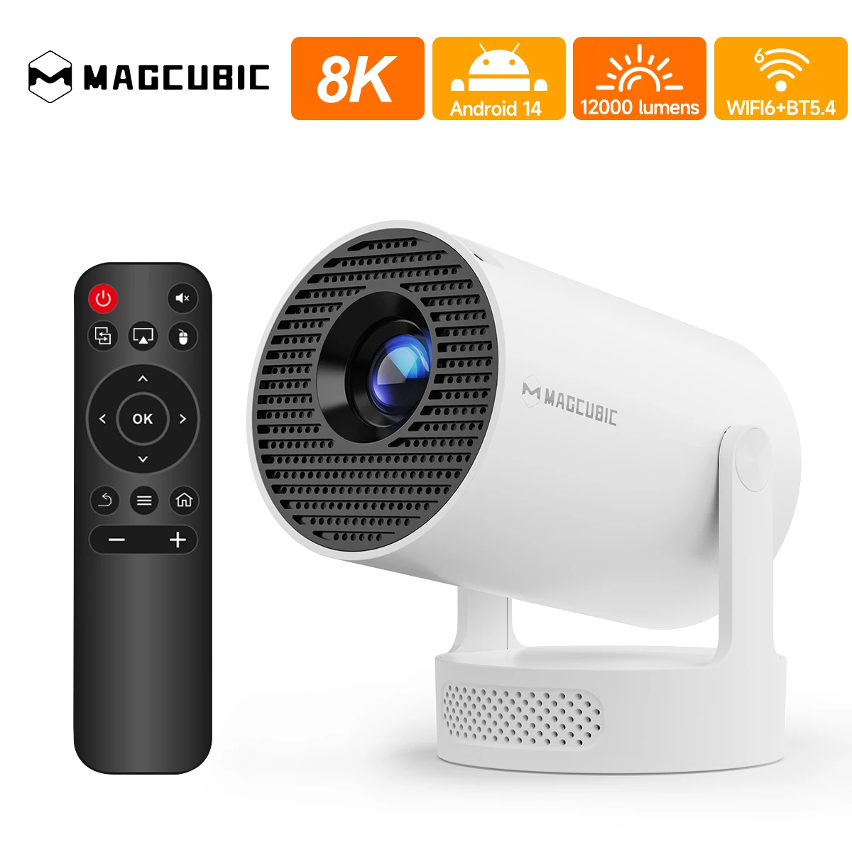 Magcubic 8K HY300 Pro+ Projektor HD Android 14 Heimkino 12000 Lumen Wifi6 BT5.4 Tragbarer Outdoor-Projektor mit Lautsprecher
