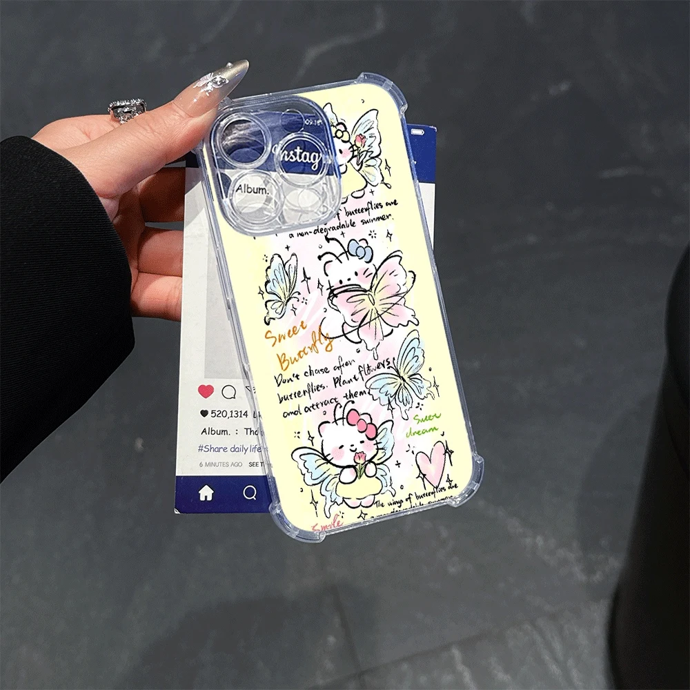 

Прозрачный чехол для телефона Hello Kitty Cat для IPhone 15 Pro, IPhone 16/15/14/13/12/11/x/xs/xs Max, чехлы для телефонов Sanrio Kawaii, аксессуар
