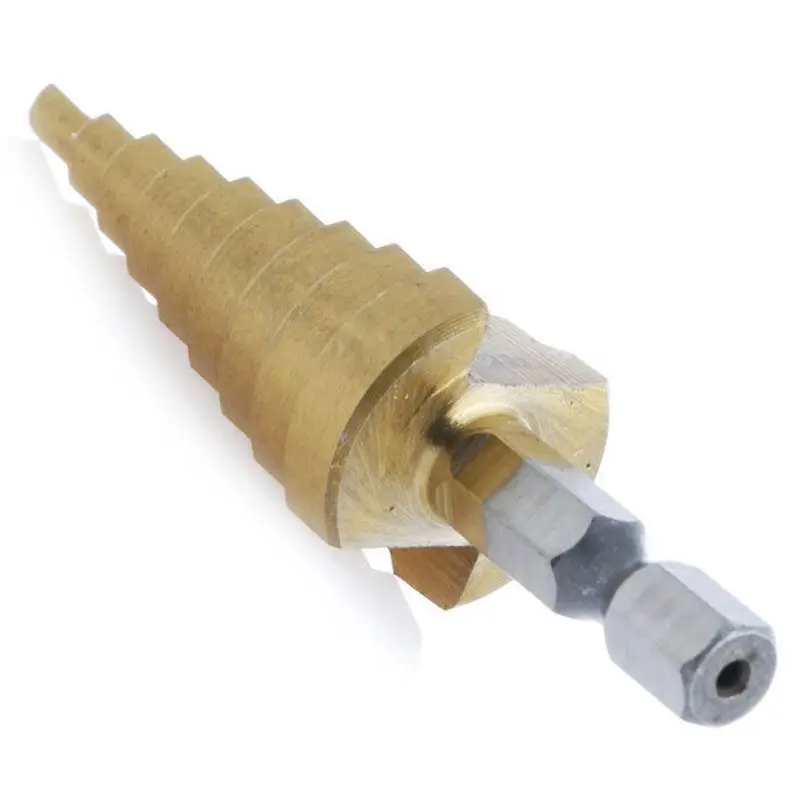 De alta velocidade Aço Passo Broca Set, Ferramentas Elétricas, Cone Titânio Revestido, Metal Cortador Buraco, 1/4 "Hex Shank, Quick Drive, 3 pcs