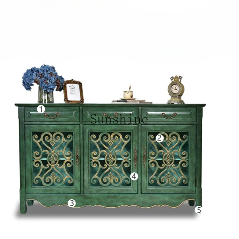 

European and American rural entrance Mediterranean style storage solid wood retro integrated side cabinet