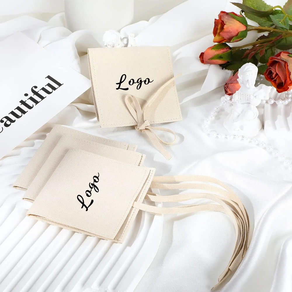 

50 шт., конверт из микрофибры, упаковка, сумка для ювелирных изделий для колец, серег, косметические сумки с логотипом, свадебные подарочные пакеты с отделением