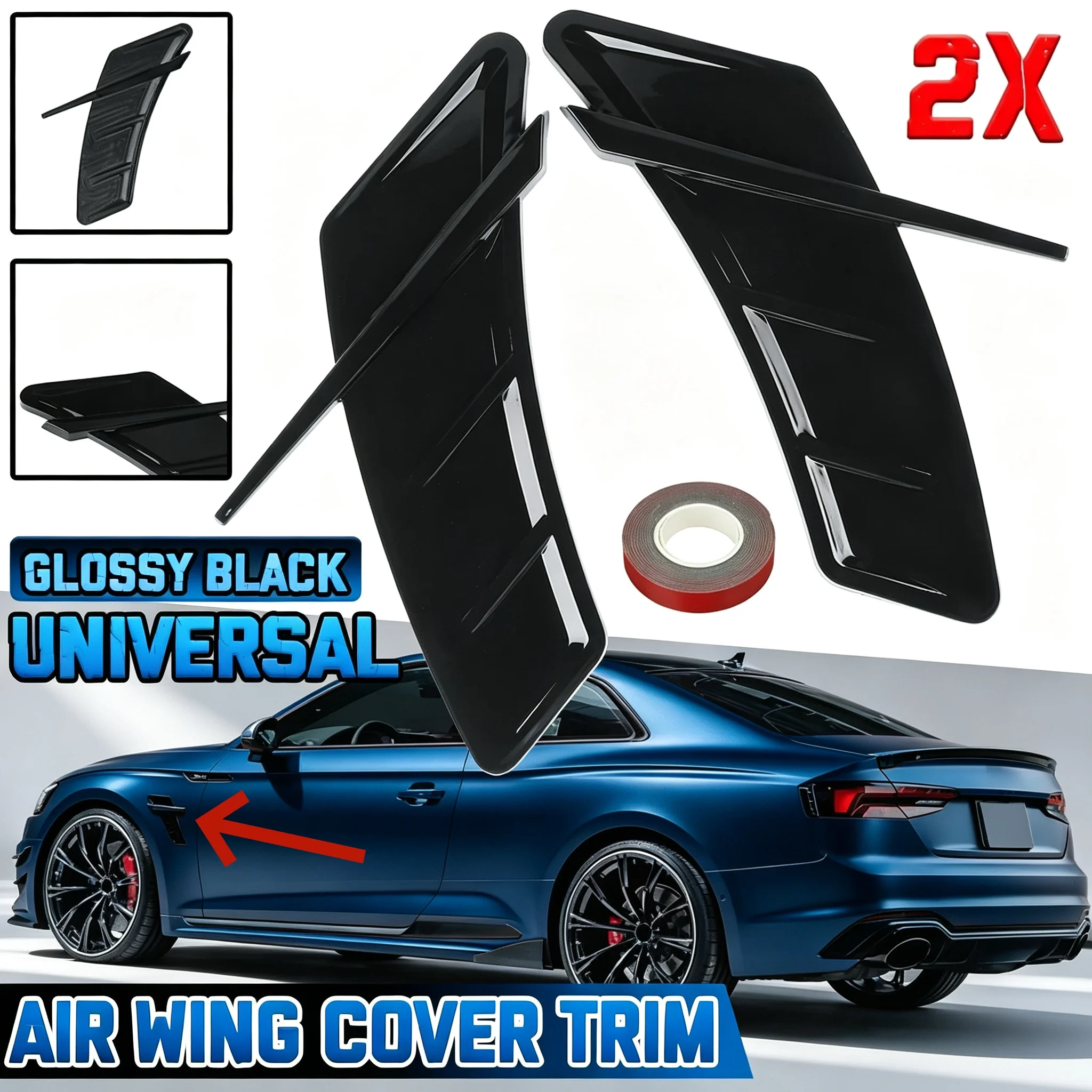 Für BMW, für Benz, für AUDI: Glänzend schwarze/Carbon-Optik, Paar Auto-Luftstromflügel-Lüftungsblenden, Seitenkotflügel-Aufkleber-Dekoration