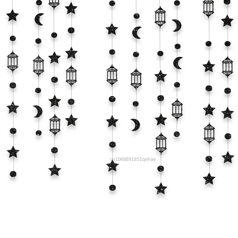 Glitter Paper Gold Star Moon Garlands Streamer Eid Mubarak Hanging Ornaments Ramadan Kareem Decor Banner Muslim Party Supplies