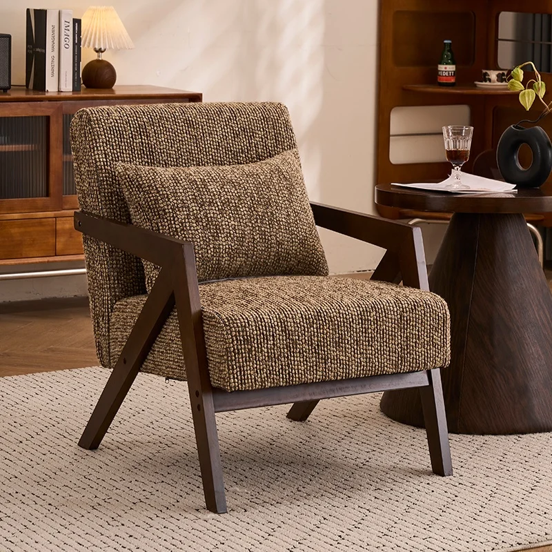 

Richard High-End Solid Wood Single Sofa Chair Vintage Style Designer Leisure Chair for Living Room or Balcony Modern Design