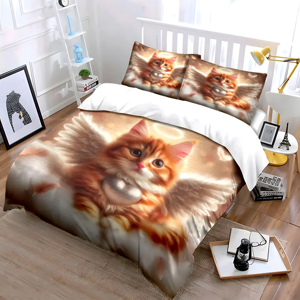 Angel cat with gentle heart Printed Duvet Cover Set1 Duvet Cover+2 PillowcaseMulti Size Bedroom Bedding Decor Luxury gifts