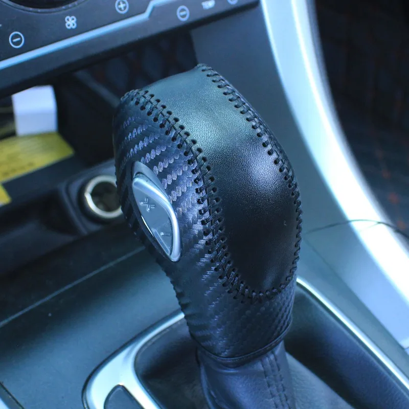 For Car PU Leather Carbon Fiber Gear Shift Knob Cover  Ford EcoSport Escape Fusion C-Max Energi Wagon Fiesta Focus Transit Van