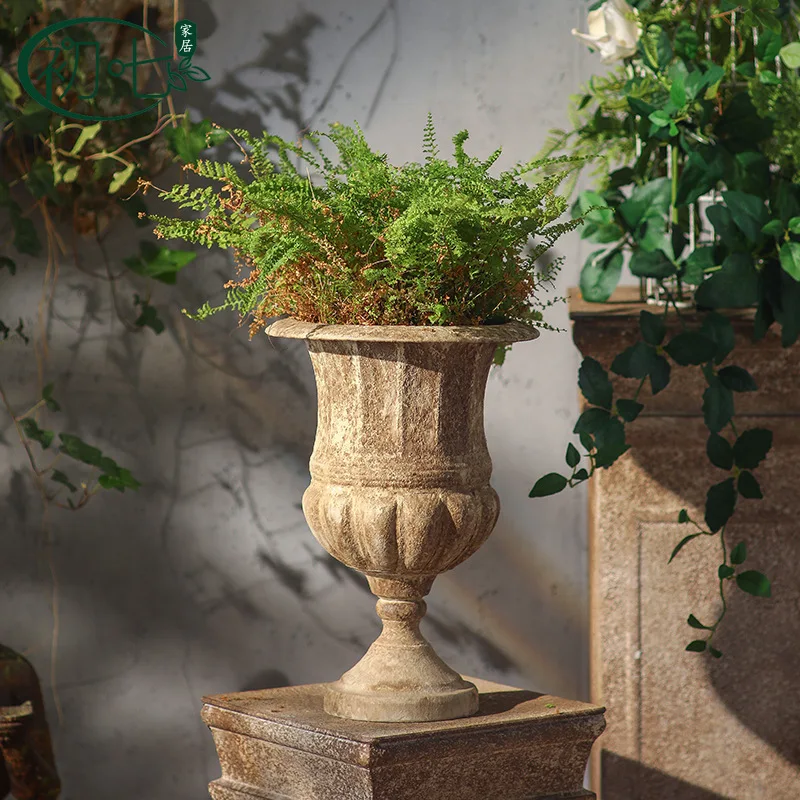 European style entrance foyer reception landscape potted plants antique and old outdoor flower pot ornament wabi sandy wind wrou