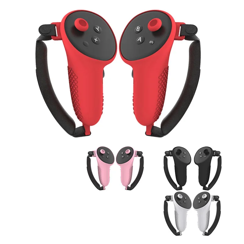 1 Pair Silicone Joystick Covers Non-Slip Controller Grips Cover With Adjustable Strap Anti-Fall For Meta Quest 3 VR-Y47A