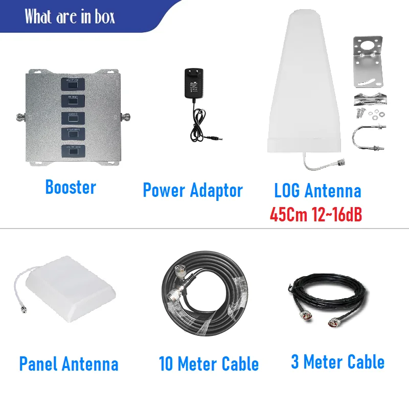 B28 700 B5 800 850 900 1800 2100 B7 2600 MHZ Cellular Signal LTE Amplifier Booster Repeater with BIG LOG LDPA Panel Antenna