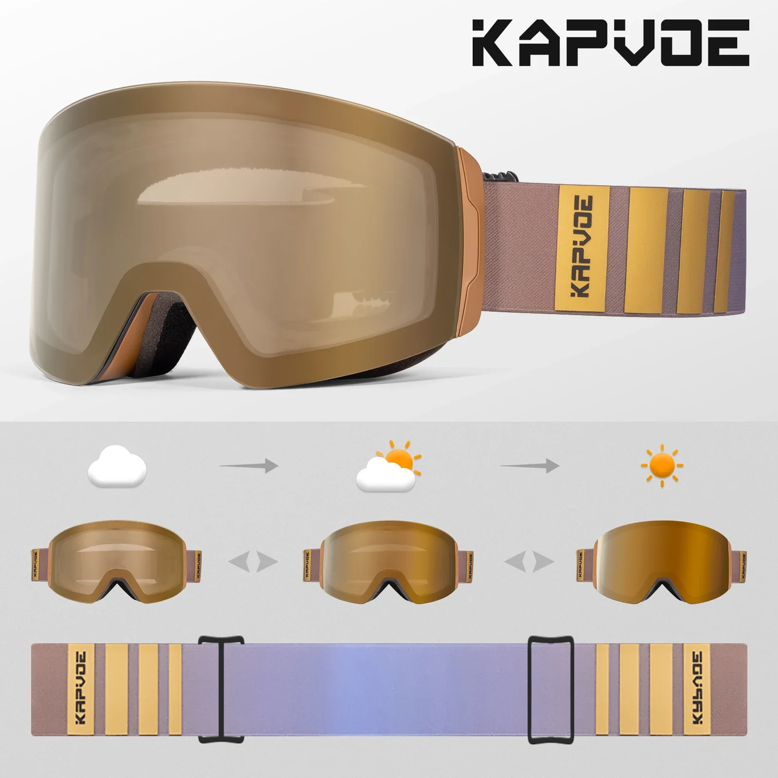 KAPVOE Photochromic Ski Goggles Double Magnet adsorpt Layers Snow Snowboard Glasses Snowmobile Eyewear Outdoor Sport Eyewear