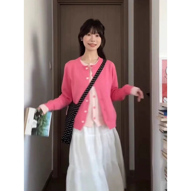 YIBASHU 여성용 핑크 카디건 스웨터 아메리칸 빈티지 2000년대 Y2k 점퍼 니트웨어 긴 소매 오버사이즈 스웨터 가을 옷